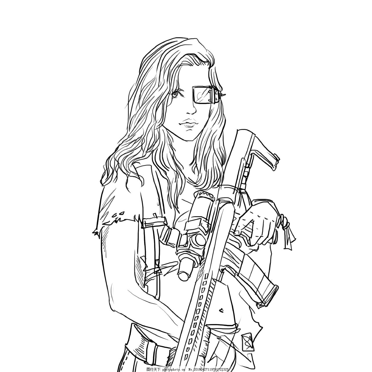 欧美未来女战士速写游戏概念半身人设图片