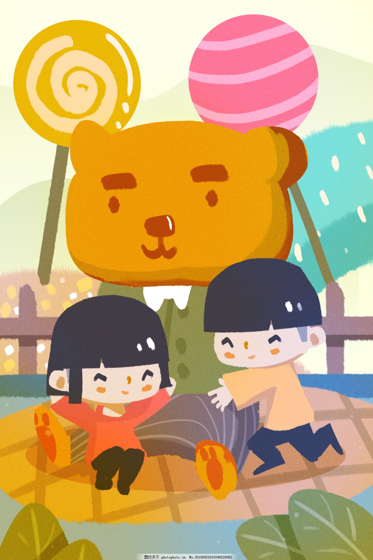 卡通小熊游戏儿童节背景图