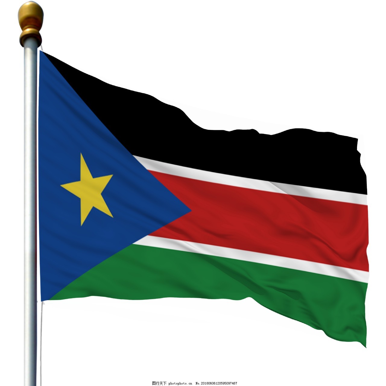 带旗杆的南苏丹共和国国旗图片
