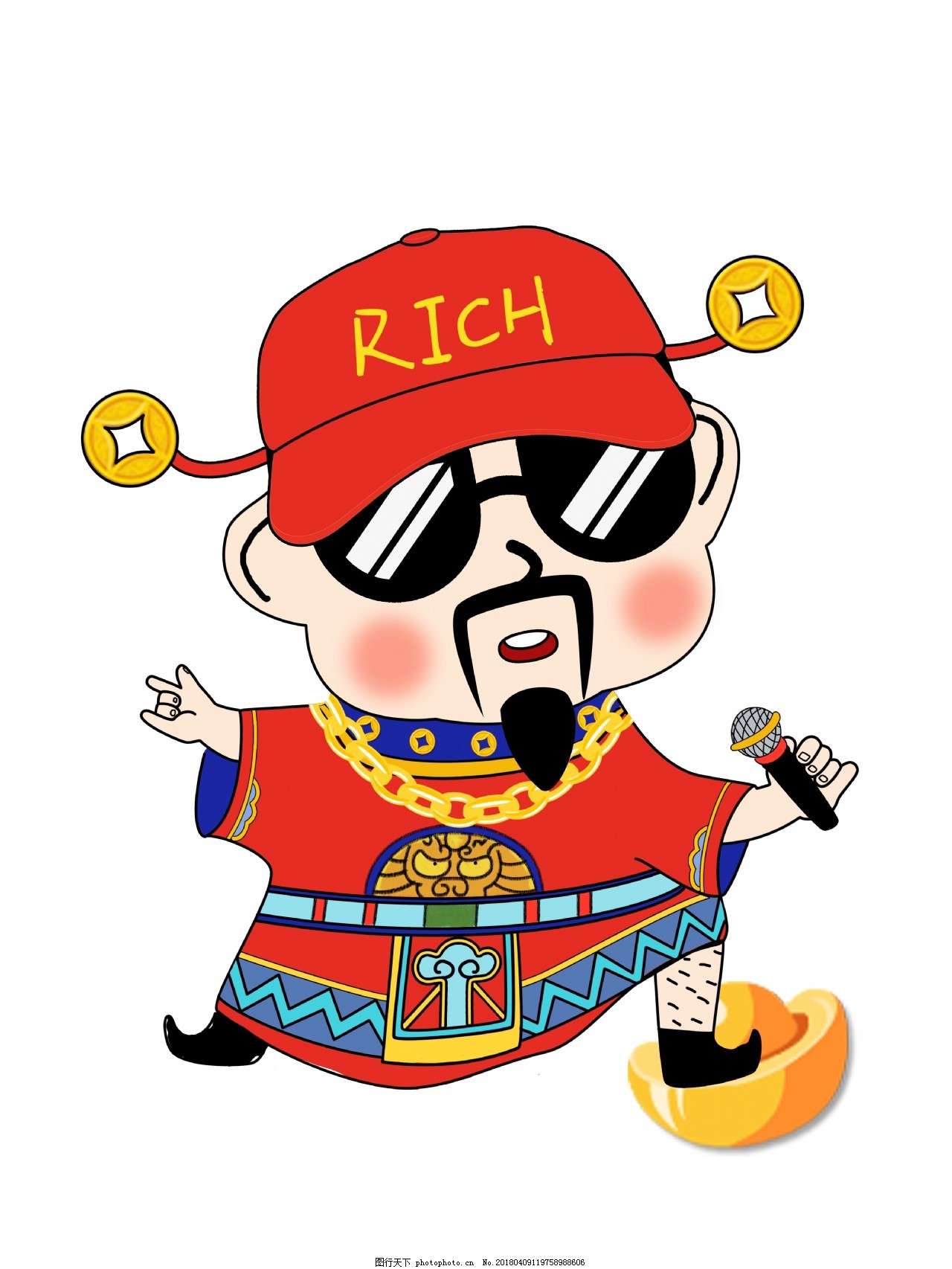 卡通手绘可爱财神爷图片 装饰图案 设计元素 图行天下素材网