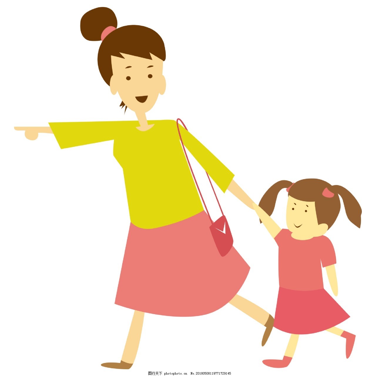 手繪 寫實 女性 母親節, 中國風母親形象, 母親節媽媽牽著孩子免扣元素, 手繪素材圖案，PSD和PNG圖片免費下載